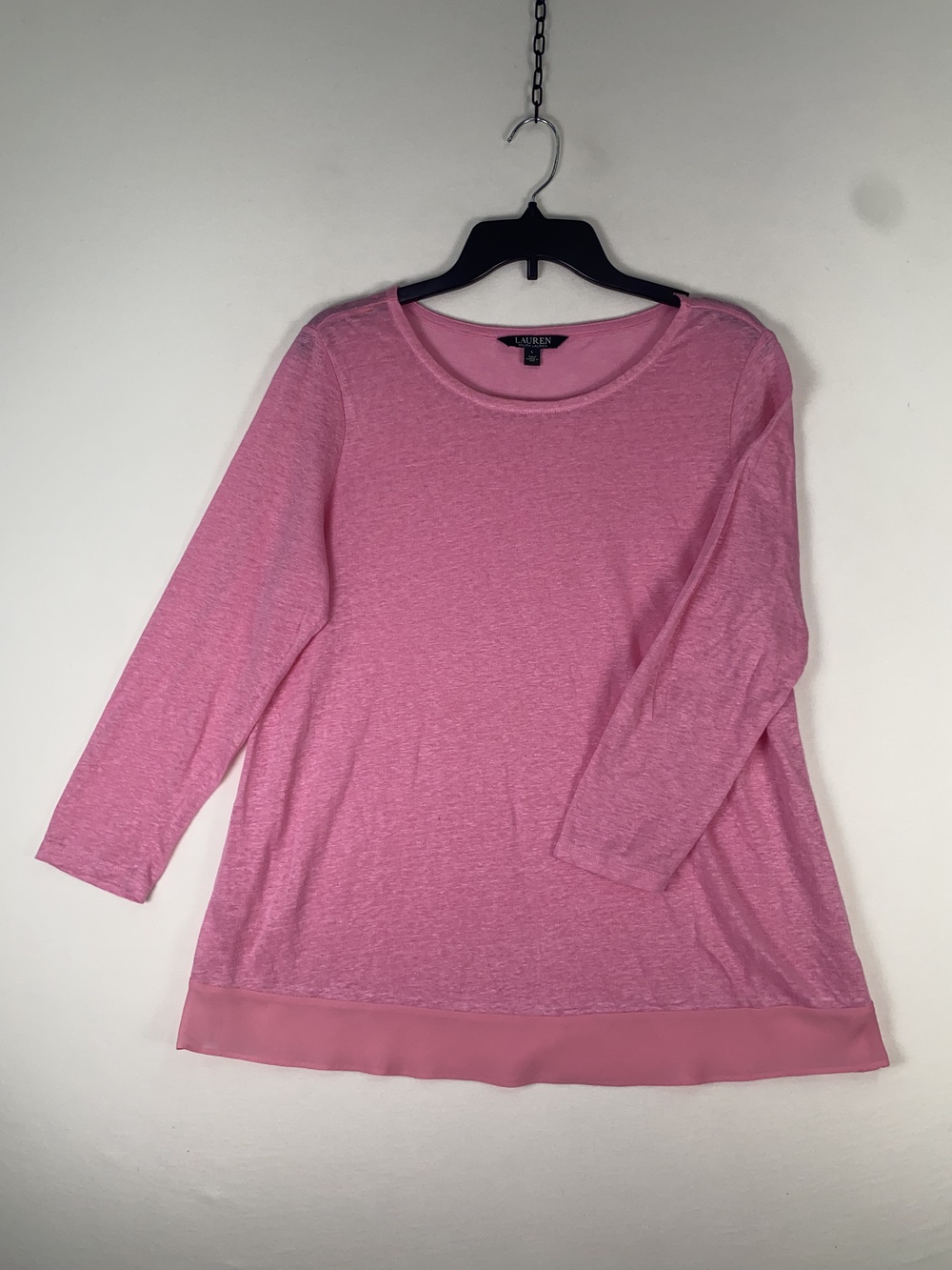 Lauren Ralph Lauren Blouse Womens Large Pink Crew Neck 3/4 Sleeve Tunic Top